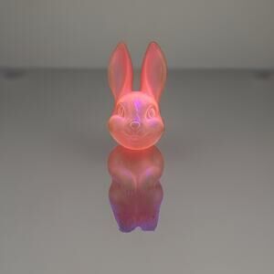 Vtg Easter Bunny Rabbit Plastic Blow Mold Pink Candy Container 6.25" Glow